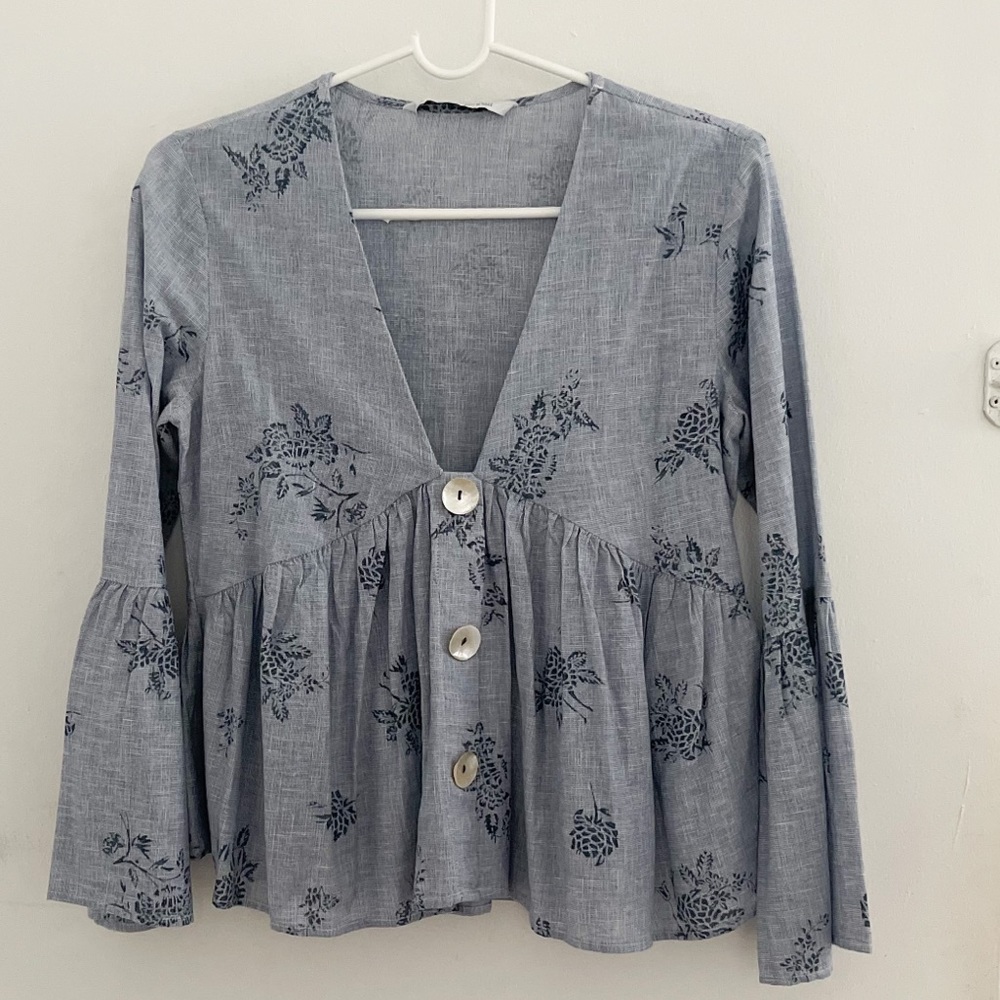 Blue Top with Flowers